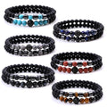 New 2pcs/Set Black Paved Ball 6mm Natural Gemstone Bracelet for Women and Men Gold Plated Christian Religious Symbol