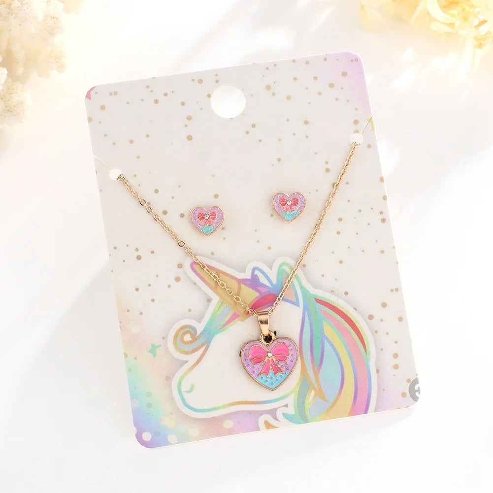 BFF Friend Children's Necklace Set Cute Butterfly Love Children Earrings Necklace Ring Jewelry Set