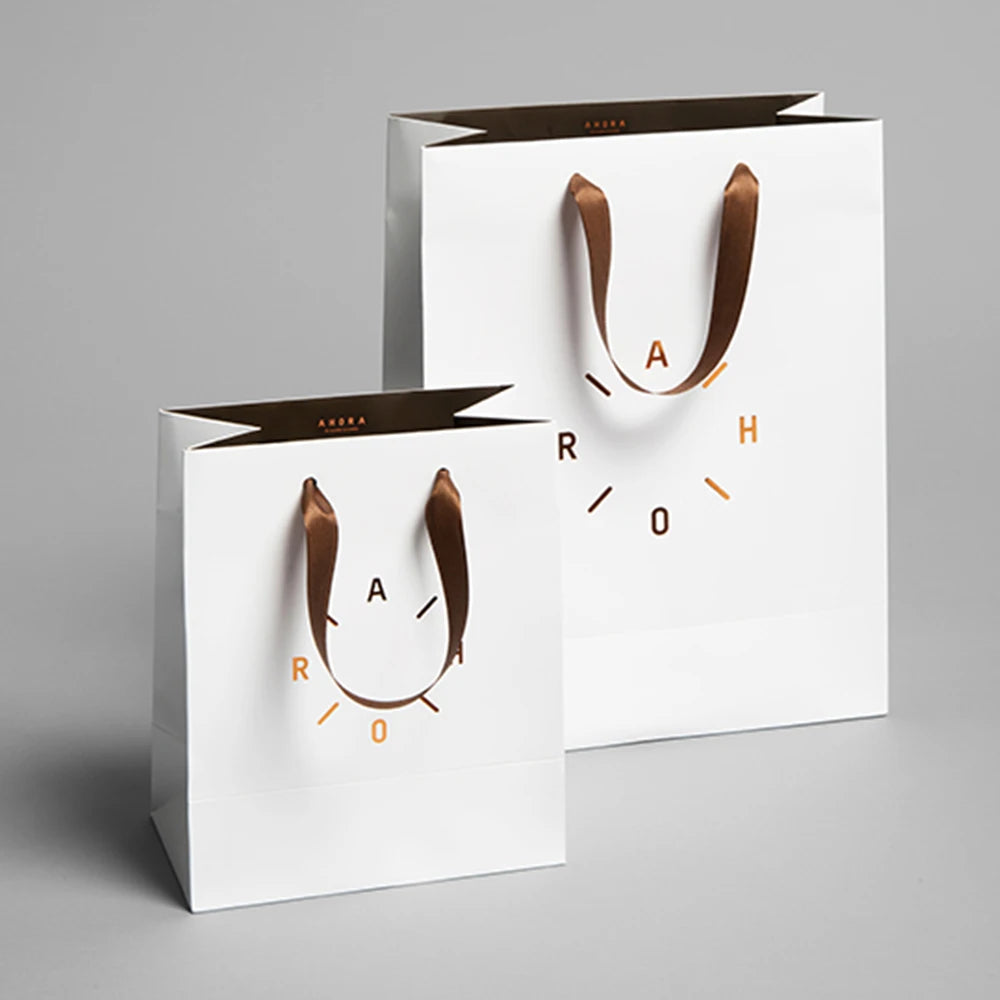 Custom Branded Logo Luxury Paper Clothing Packaging Wrapping Gift Shopping Bag Paperbag With Ribbon