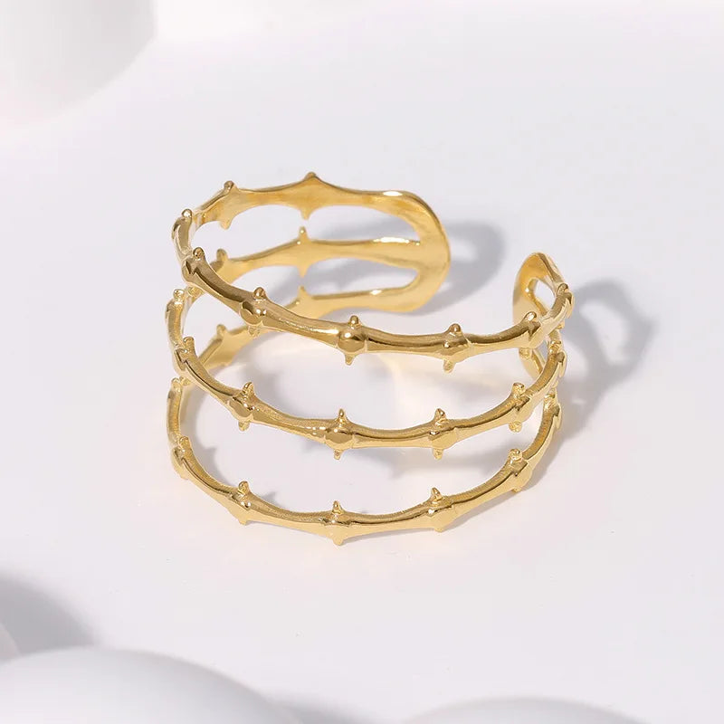 Beimai OEM Anillo Simple Stainless Steel Bamboo Open Women's Ring