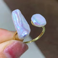 Tianmeng Women's Solid 925 Silver Gold Plated Classic Ring AAAA Grade Baroque Shape Fresh Water 7mm 20mm Long Keshi Pearl Beads