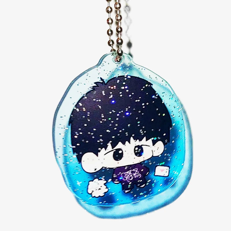 CNAWO No MOQ Customized Cute Acrylic Anime UV Printing Personalized Charm Keychain with Glitter Gradient Background
