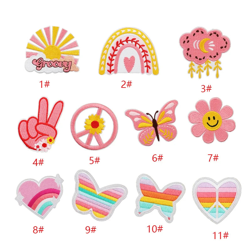 New Design Multi Colors Sun Heart Butterfly Hand Shape Nonwoven Felt Iron-On Embroidered DIY Craft Clothes Patches for Bags Hats