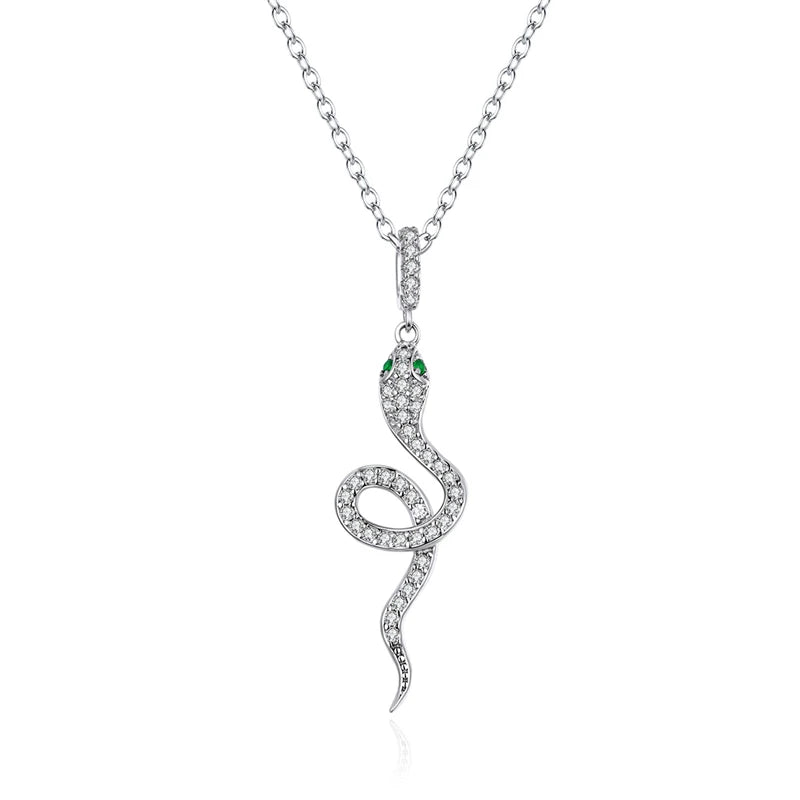 925 Sterling Silver Radiant Clear CZ Snake Heart Pendant Necklace for Women Family Gifts Fine Jewelry