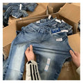 Factory Wholesale Brand New Spring Denim Ripped Skinny Elasticity Jeans Men Cotton/Polyester Surplus Stock Lots Clearance