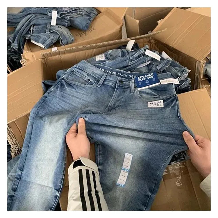 Factory Wholesale Brand New Spring Denim Ripped Skinny Elasticity Jeans Men Cotton/Polyester Surplus Stock Lots Clearance