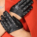 Modern Real Leather Women Rivet Motorcycle Hand Gloves