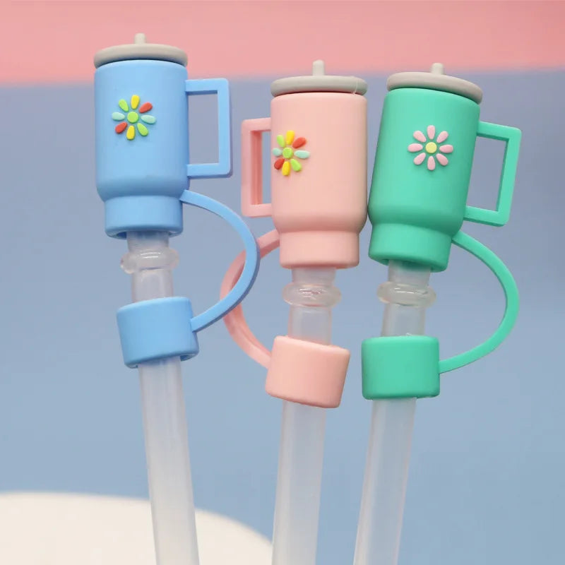 Reusable 10mm Silicone Straw Toppers Cup Shape Straw Tips Cover for Tumblers Bar Accessories for Drinkware