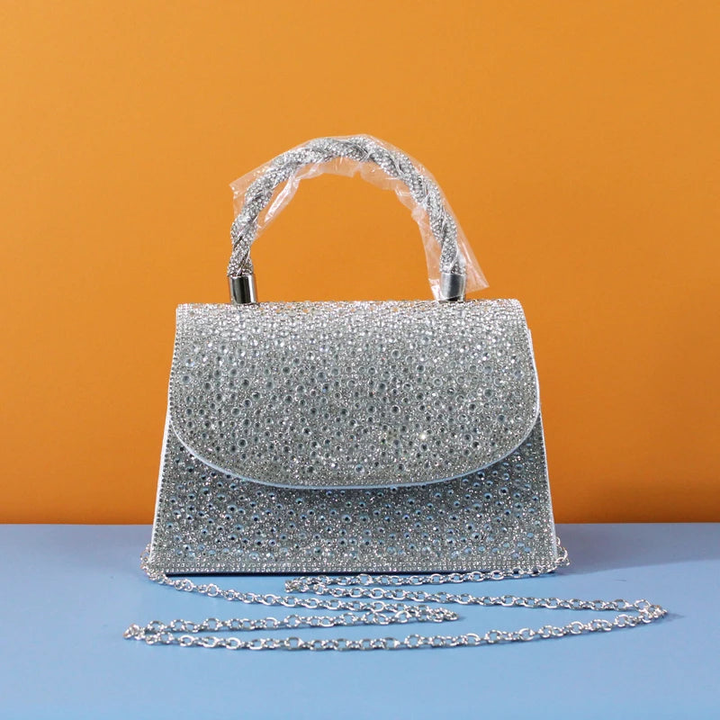 Wholesale Ladies Purse Full Diamond Banquet Small Square Bags Women Rhinestone Handbag Shoulder Crossbody Gold Evening Bags