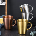 Gold Colour Beer Milk Travel Cup Double Wall Drinking Water Coffee Tea Cup Stainless Steel Handle Vacuum Cup