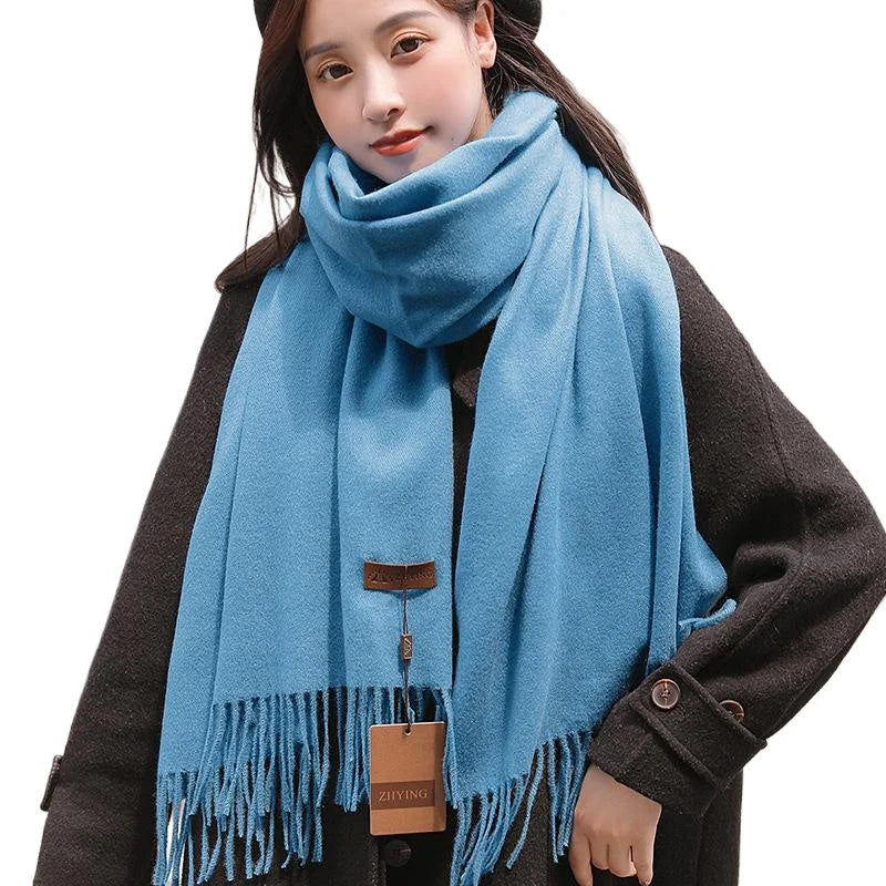 Polyester Dot Argyle Autumn Winter Thickened Warm Red Solid Color Fashion All-Match Women's Shawl Scarf