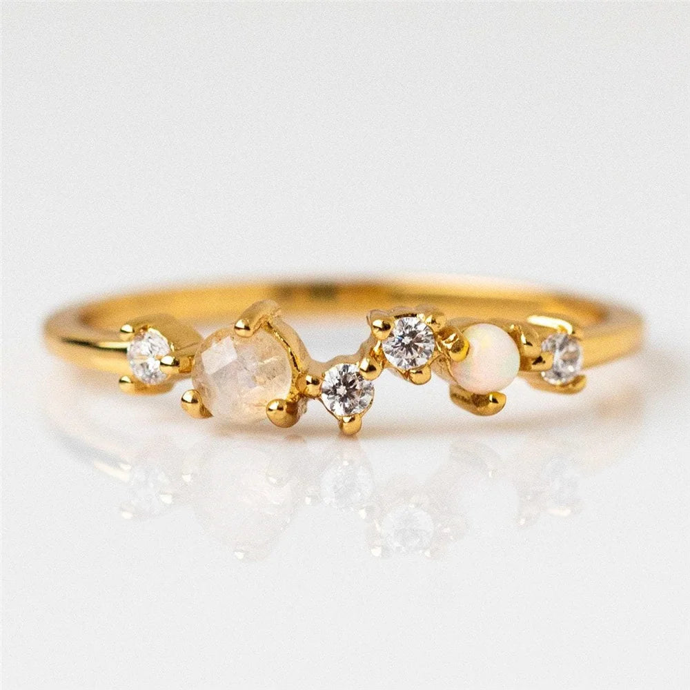FUAMAY Woman Wedding Gemstone Moonstone Starry Stacking Zircon Rings Gold Plated
