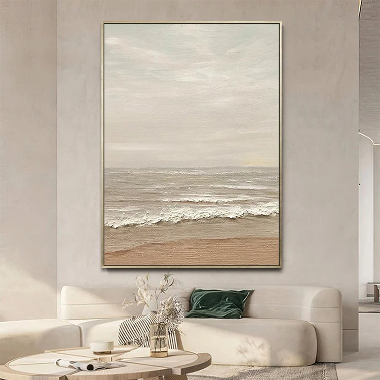 Living Room Decor Modern Handmade 3D Plaster Landscape Artwork Abstract Impasto Ocean Wave Beach Wall Art Painting