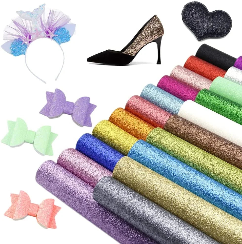 Shiny Glitter Faux Leather PU Faux Leather Fabric for DIY Crafts Wedding Sewing Making Earrings Crafts Hair Bows