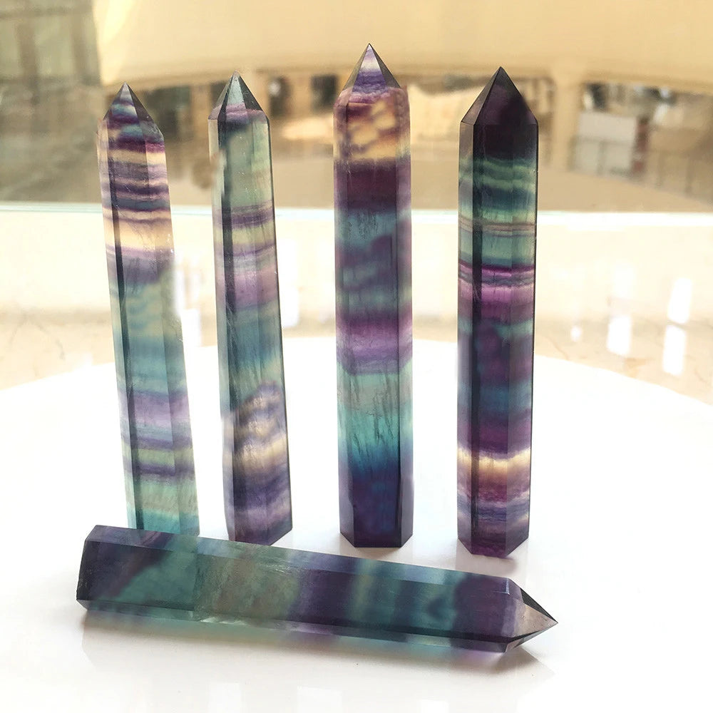 Natural Fluorite Hexagon Wand for Reiki Chakra Meditation Home Decor Polished Crystal Gift Feng Shui Ornaments for Healing