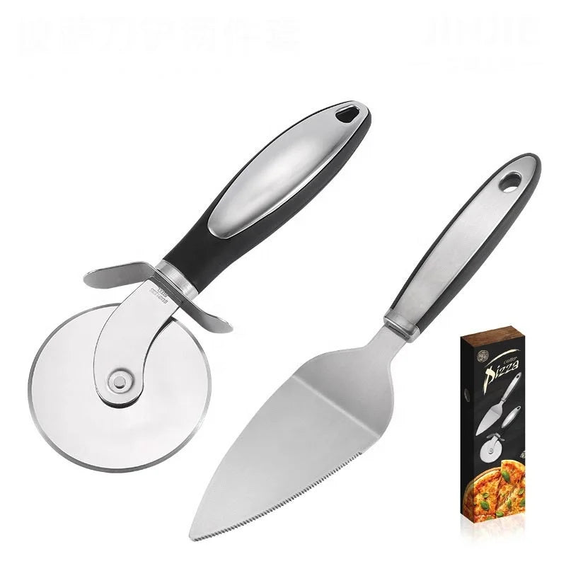Set of 2 Premium Cut Slice and Clean with Ease Stainless Steel Blade Pizza Cutter Wheel Pie Server