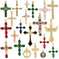 Cross Religious Style Charm PendantGold Plated Inlaid Colorful Cubic Zirconia Jewelry Necklace Bracelet Accessories Supply M51