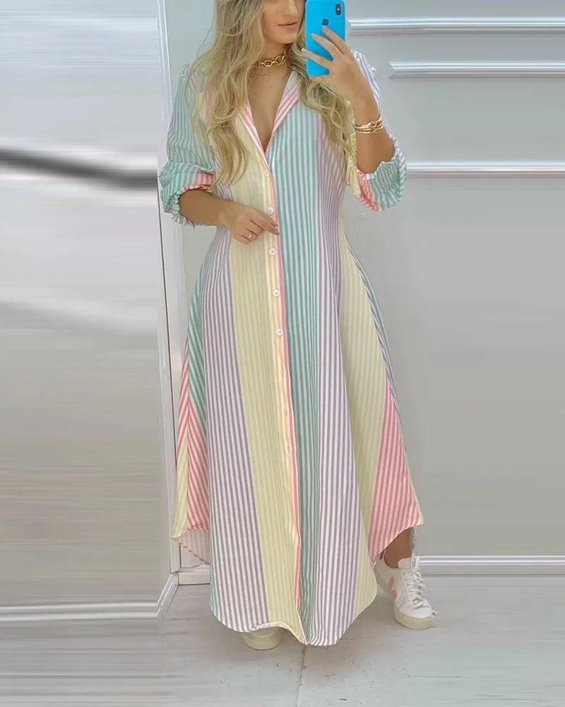 Spring and Summer Women Fashion Sexy Shirt Long Skirt Dress
