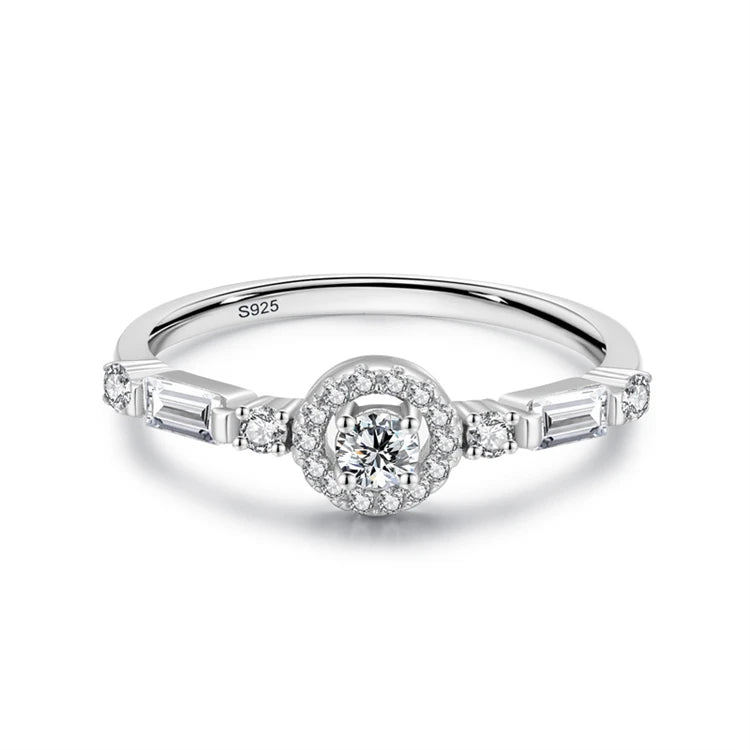 Fashion 925 sterling silver zircon diamond round shape sparkle engagement ring for women