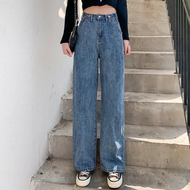 Woman Jeans High Waist Clothes Wide Leg Denim Clothing Blue Streetwear Vintage Quality Fashion Harajuku Straight Pants