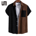 Liu Ming Oem Hot Selling Wholesale Summer Men s Clothing Fashion Patchwork Color Pocket Casual Short Sleeve Corduroy Shirt