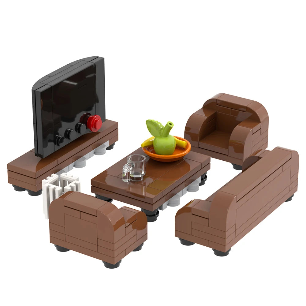 MOC4077 City Series Furniture Living Room Suit Set  Assemble Building Blocks Kit Set Includes TVCouchTable Kids Promotion Toys