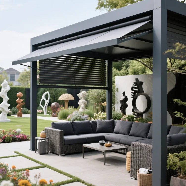 Bioclimatic Outdoor Aluminium Louver Roof System 4x4 Garden Shed with Electric Pergola Outdoor Louvre Gazebo Powder Coated Frame