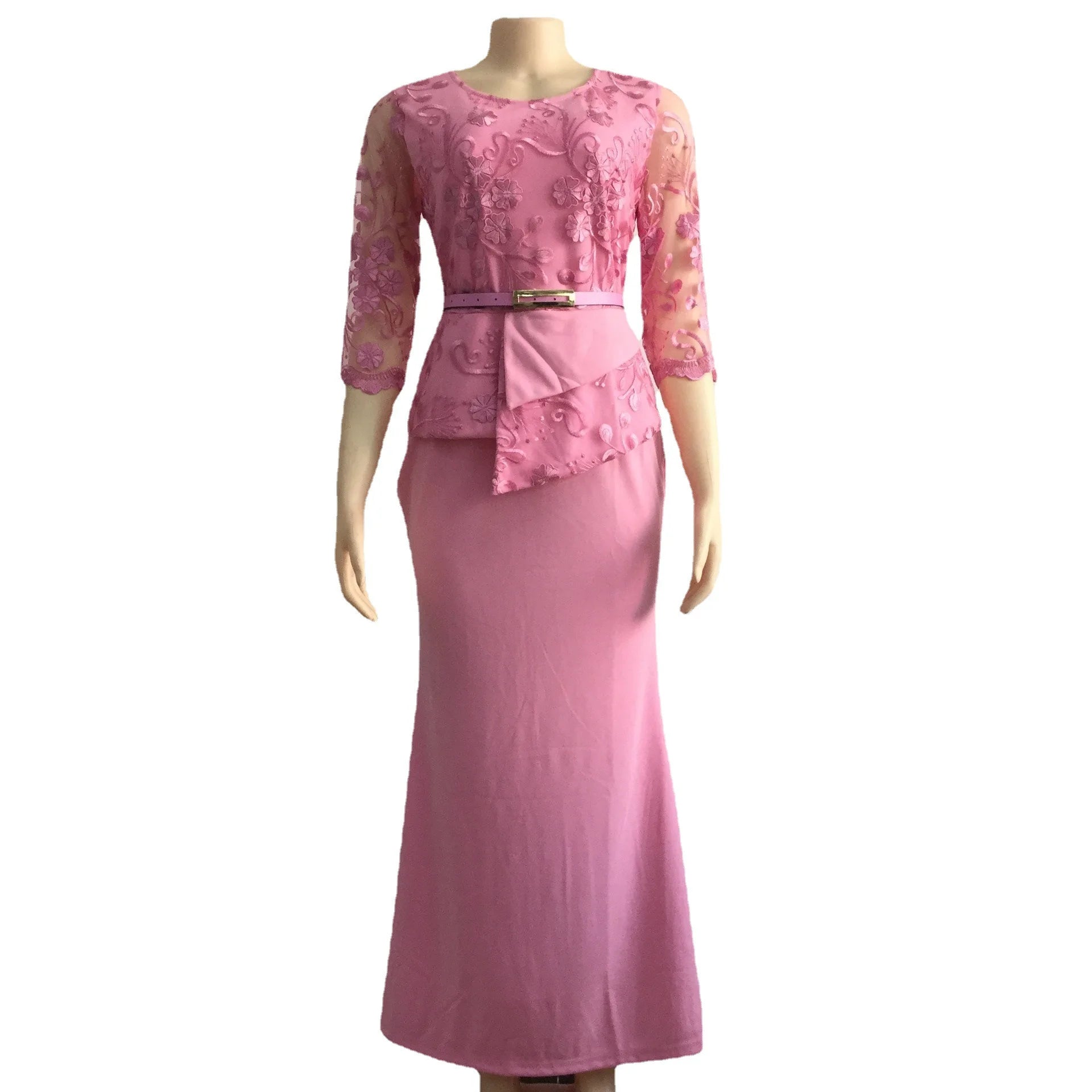 Summer Best Seller Party Lace African Woman Plus Size Wedding 5xl Solid Translucent Half-sleeve Gowns Ladies Evening Dress