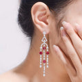 Ruizuan Lab Ruby Stud Earrings Quality Cushion Cut Women's Jewelry Long Dropped Earrings-for Wedding Party or Gift