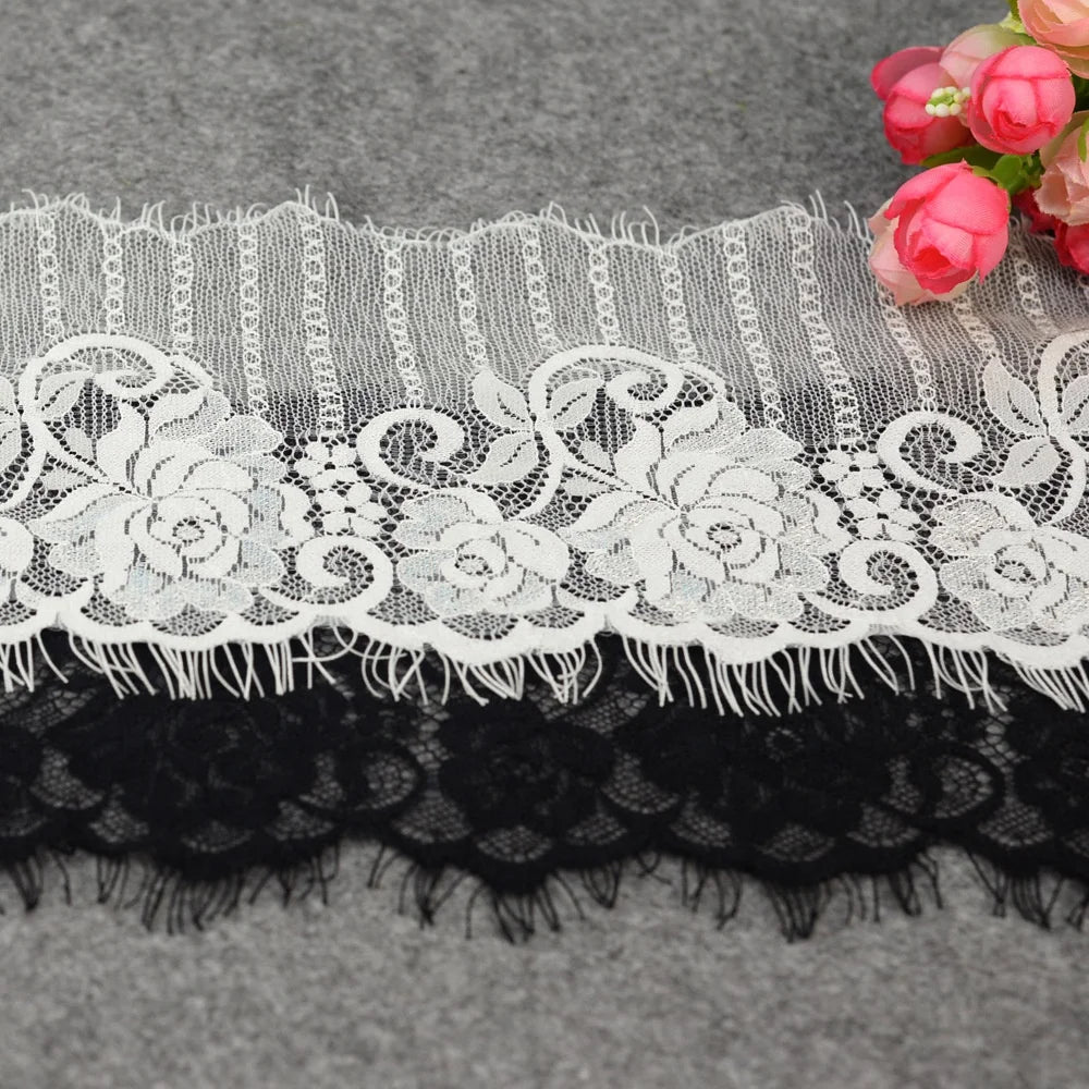 Flowery Elegant Border Decorative Eyelash Lace Trim Black Wholesale LT2154B