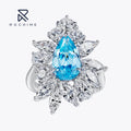 Rochime Fashion Jewelry Luxury Aquamarine Rings 925 Sterling Silver Rhodium Plated Luxury Fine Jewelry Zircon Ring for Women