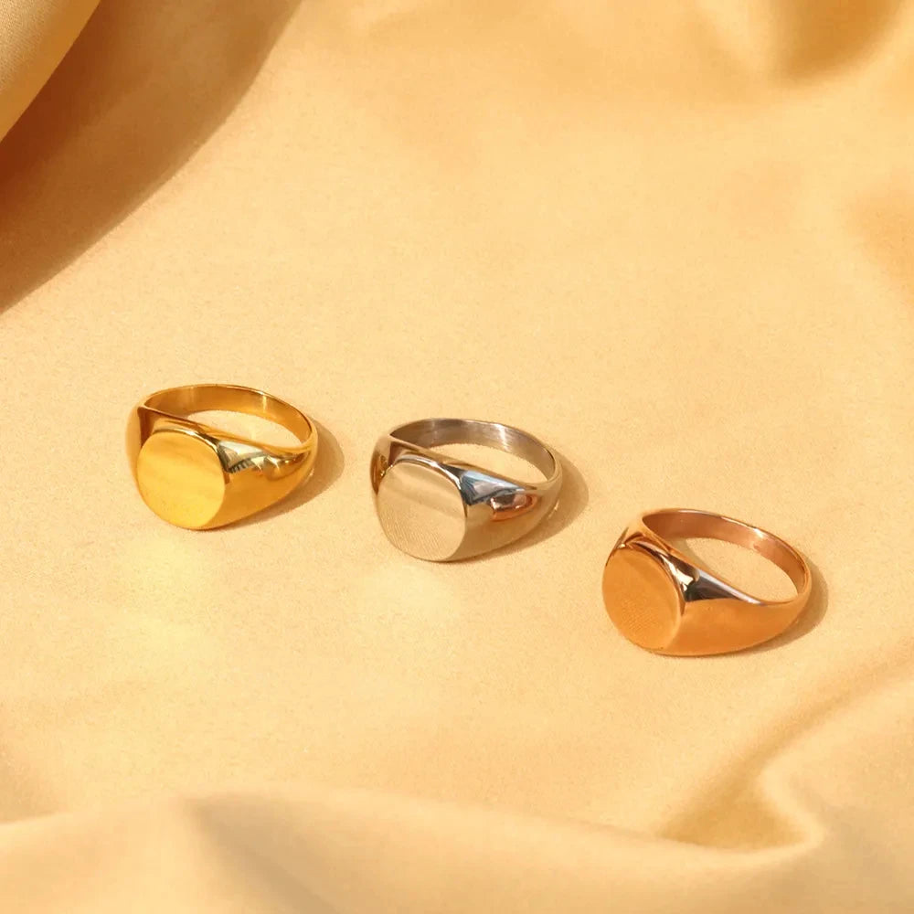 Christmas Jewelry Gift Custom 316L Stainless Steel PVD 18K Gold Plated Engravable Logo Name Signet Men Plain Chunky Finger Ring