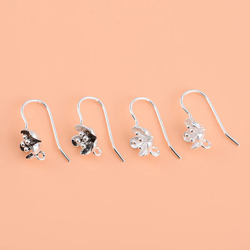 Vintage 925 Sterling Silver Flower Hook Earwires With Jump Ring Antique Silver U Ear Hooks for Earrings Jewelry Making Finding