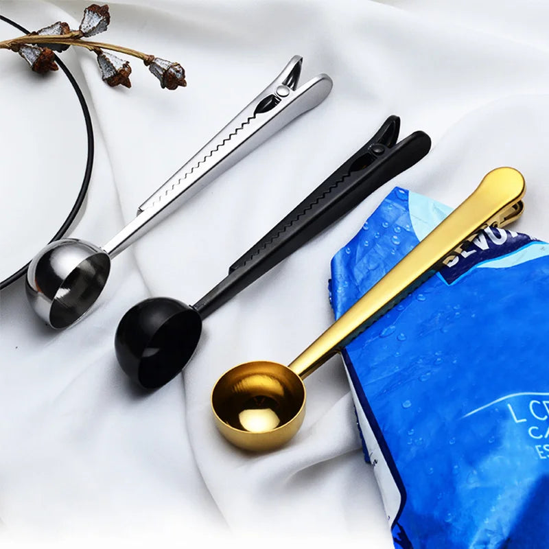 Customer Logo Long Handle Tea Coffee Bean Measuring Spoon Stainless Steel Coffee Scoop Clip