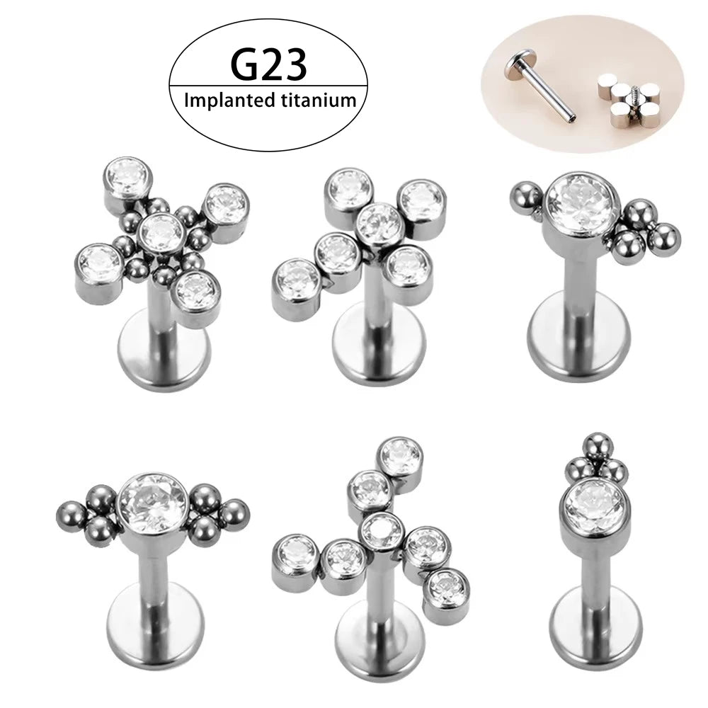 Lotus Wholesale G23 Implanted Titanium Internall Threaded Piercing Labret Helix Cartilage Earrings Piercing Jewelry for Women