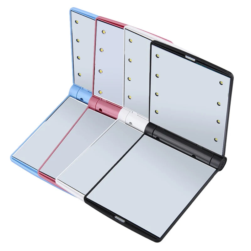 2025 New Arrive Folder LED Led Lighted Travel Mirror Magnified Makeup Mirror With Light Customs Package