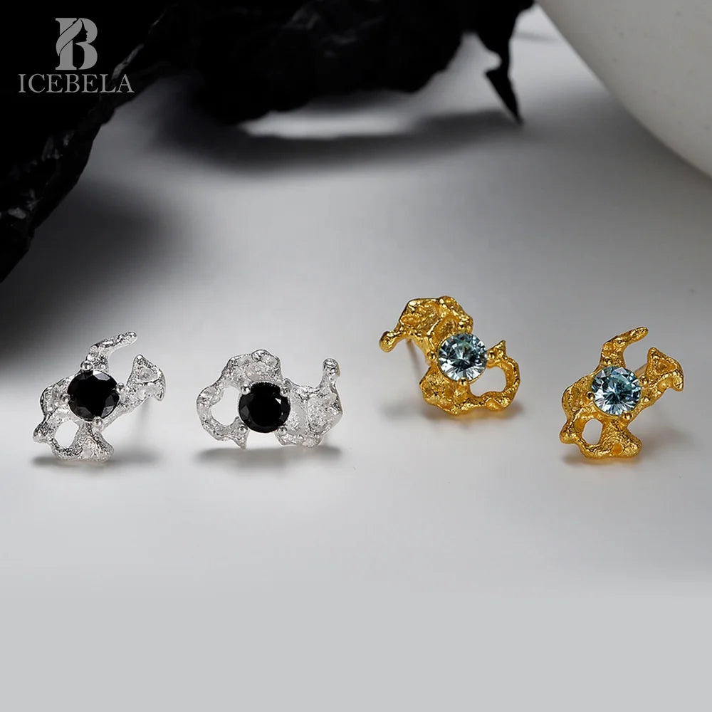 ICEBELA S925 Sterling Silver Broken Ear Studs Heteromorphic Diamond Inserted Asymmetrical Earrings for Women