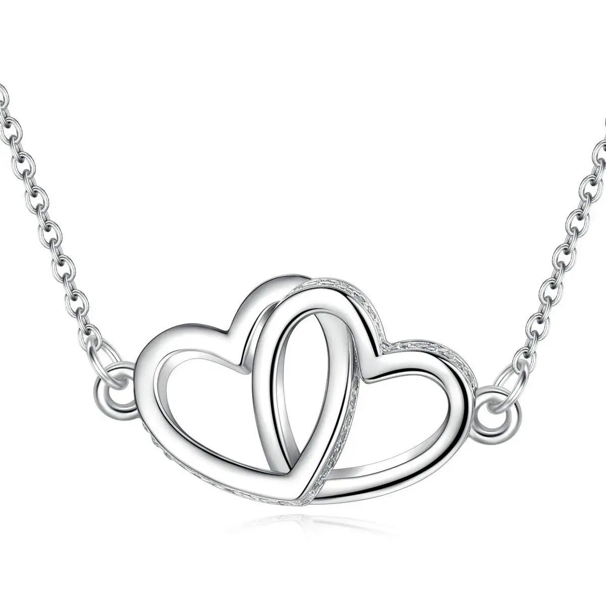 Minimalist Design 925 Sterling Silver 18 Inch Chain Double Heart Necklace for Women