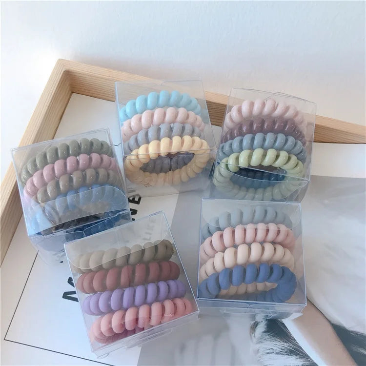 Fashion 4 Pcs/Box Large Size Elastic Hair Ring Band Plastic Rubber Scrunchies Telephone Wire Plastic Hair Ties