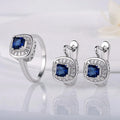 Exquisite Designs Jewellery Graceful square Shape Shine Blue Zircon Jewelry Set for Women