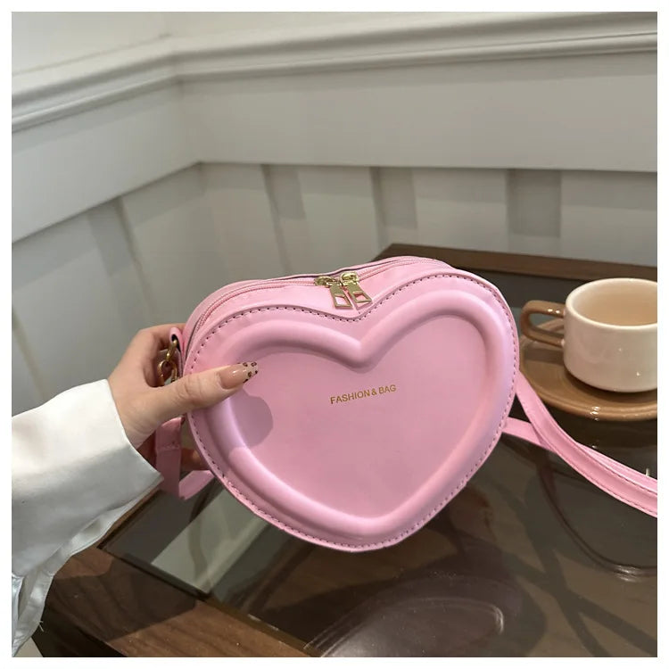 2026 Women's Fresh Style Heart-Shaped Crossbody Bag Cute Mini PU Love Bag Letter Fashionable Trendy Waterproof Shoulder Bag for