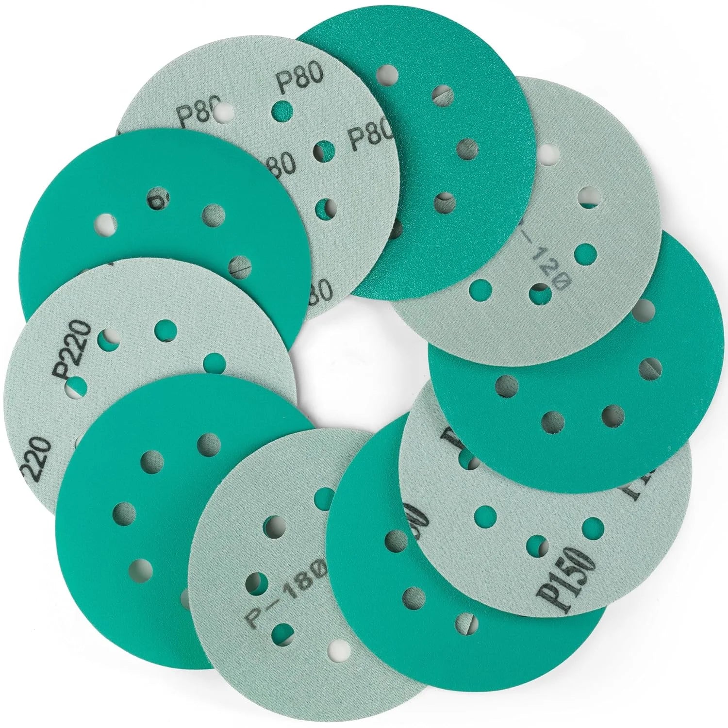 5-Inch 8-Holes Sanding Discs Assortment 60-2000Grit 10 PCS Orbital Sandpaper Hook and Loop Film Discs for Random Orbital Sanders