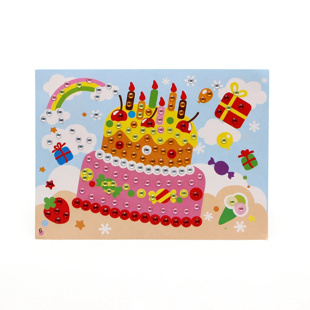 Crystal Diamond Cartoon Creative Diy Diamond Painting Birthday Cake Making Puzzle and Color Picture Book Educational Toys