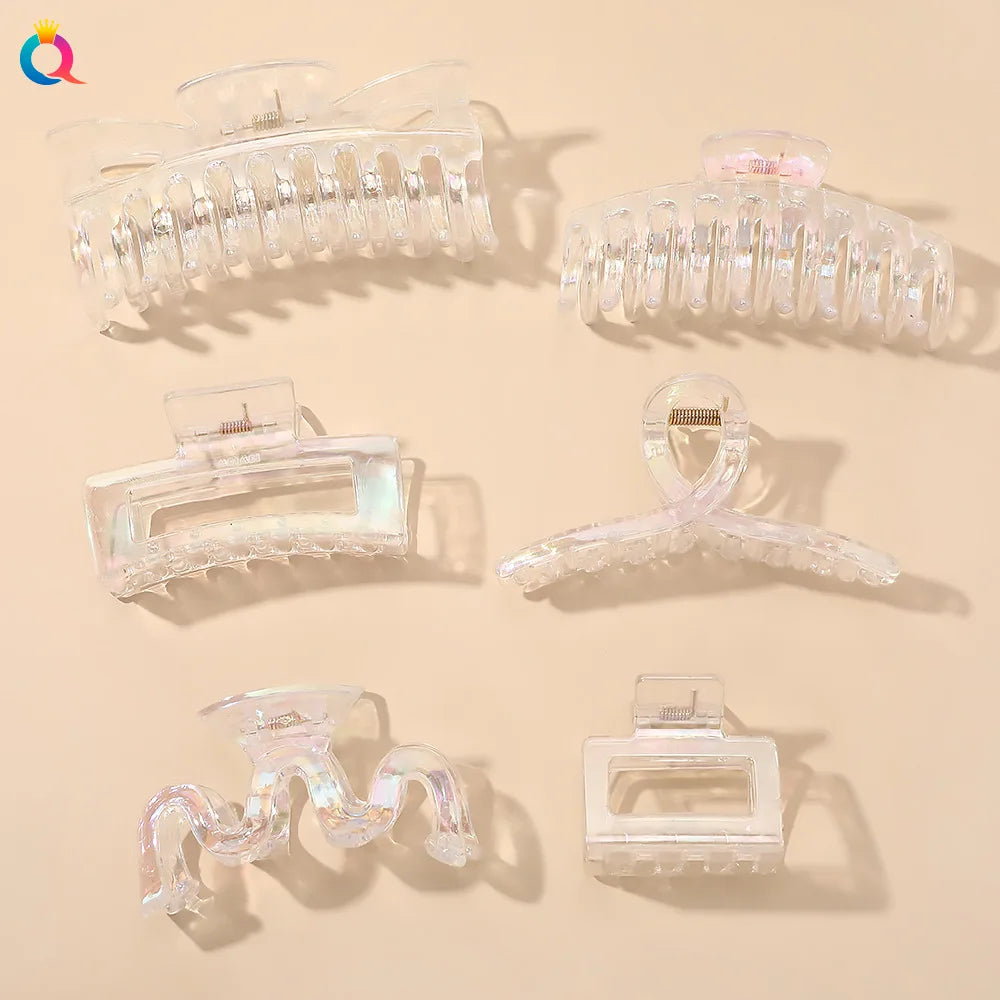 QIYUE Custom Logo 11CM Korean Transparent Hair Claw Clip Plastic Hair Accessories for Women