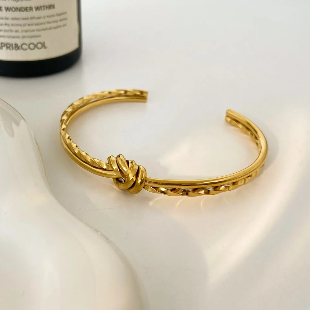 New Fashion Geometric Titanium Steel Open Bracelet Fried Dough Twists Knot C-shaped Open Stainless Steel Bangle