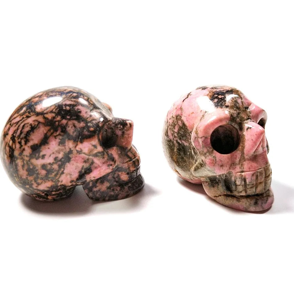 Huiying Decorative Carved 2 Inch Size Rhodonite jasper Stone Skulls Head for Fengshui Crafts
