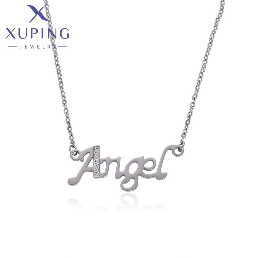 XUPING 43369 Wholesale Angel Alphabet Design Silver Grey Women Elegant Ancient Royal Fashion Stainless Steel Jewelry Necklace