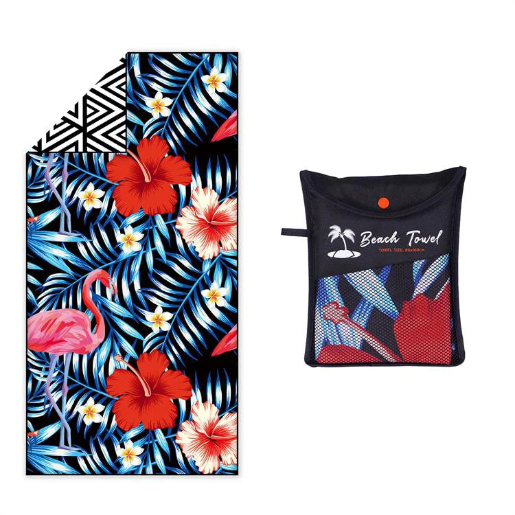 Wholesale Colorful Stock Design Printed Microfiber Beach Towel WIth Mesh Bag