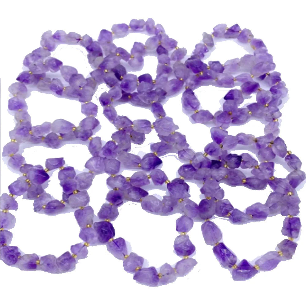 Natural Healing Purple Irregular Raw Amethyst Crystal Stone Bead Healthy Slimming Elastic Cord Bracelet Women Jewelry Bracelets