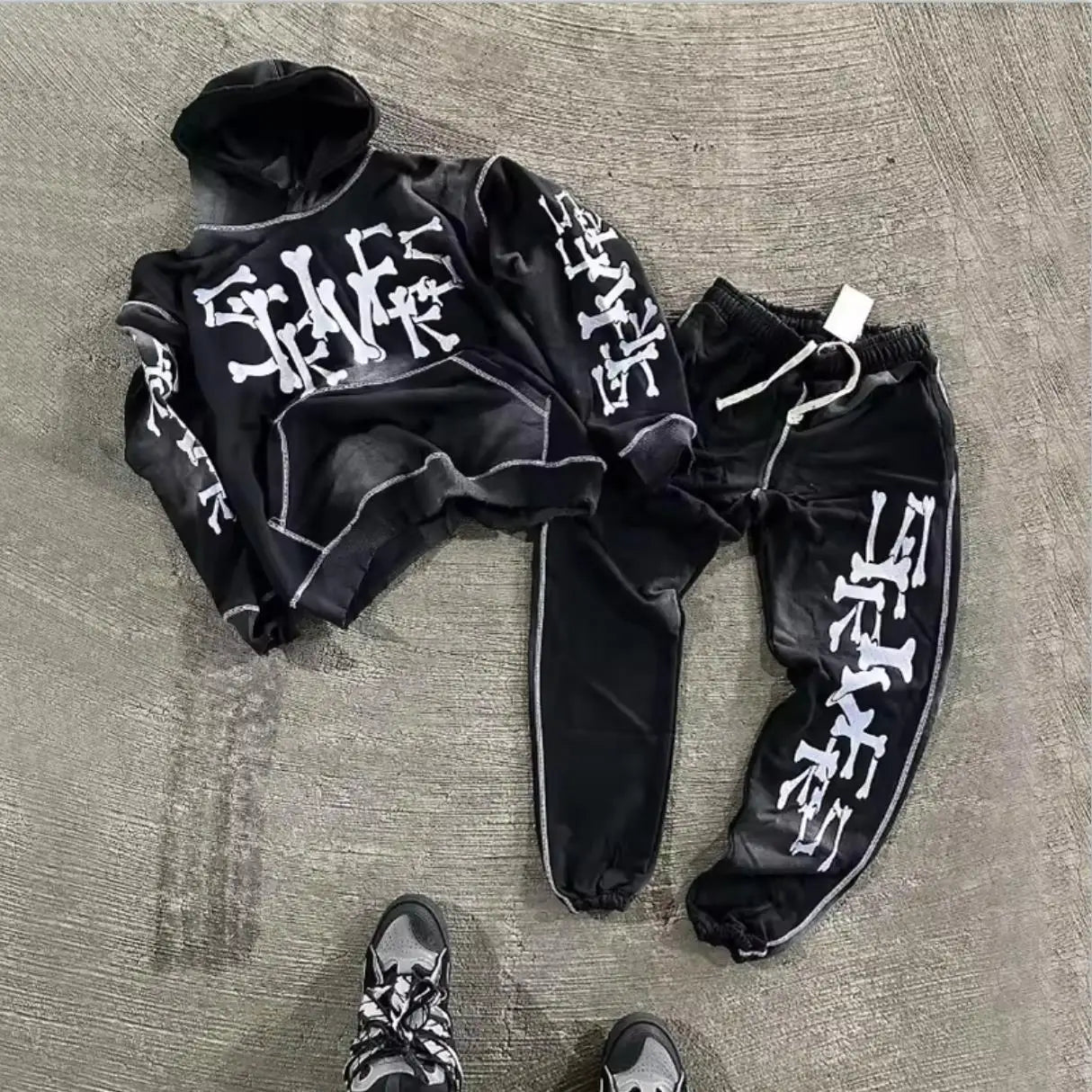 OEM New Design Streetwear Acid Wash Jogging Tracksuik Casual Sweatsuit Screen Print Vintage Wash Sweatpants and Hoodie Sets
